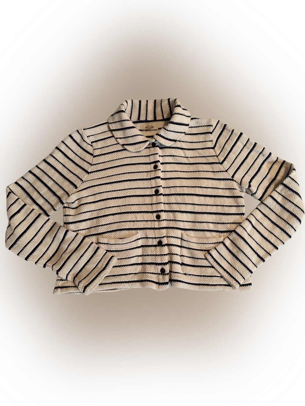 Madewell Cream Sweater Jacket Navy Stripes 100% Cotton - Picture 3 of 9
